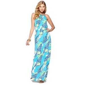 Lilly Pulitzer Inna Sound the Horn Maxi Gold Accent Chain Dress